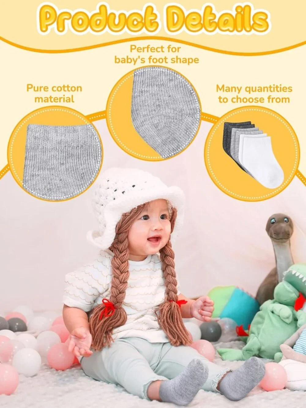 60 Pairs Newborn Baby Socks Set, Unisex Cotton Infant Anklets, Soft & Cozy